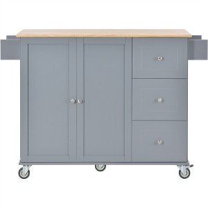 OUTSUPPLY Rolling Kitchen Island with Drop Leaf, Solid Wood Top, Locking Wheels, Storage Cabinet & Drawers - 1 of 4