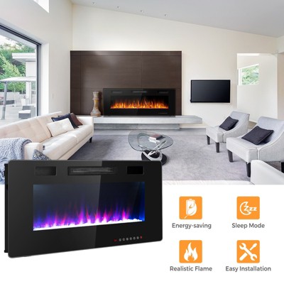 50" Black Wall Mounted Electric Fireplace with Remote Control