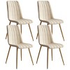 Set of 4 Dining Chairs Linen Seat Padded Home Kitchen Side Chair Set Metal Legs - Beige - 2 of 4