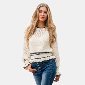 Women's Cozy Spin Around Open-Knit Cream Sweater - Cupshe - 1 of 4