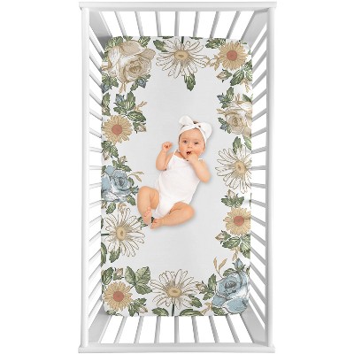 Image of Sweet Jojo Designs Girl Photo Op Fitted Crib Sheet Vintage Floral Blue and Yellow