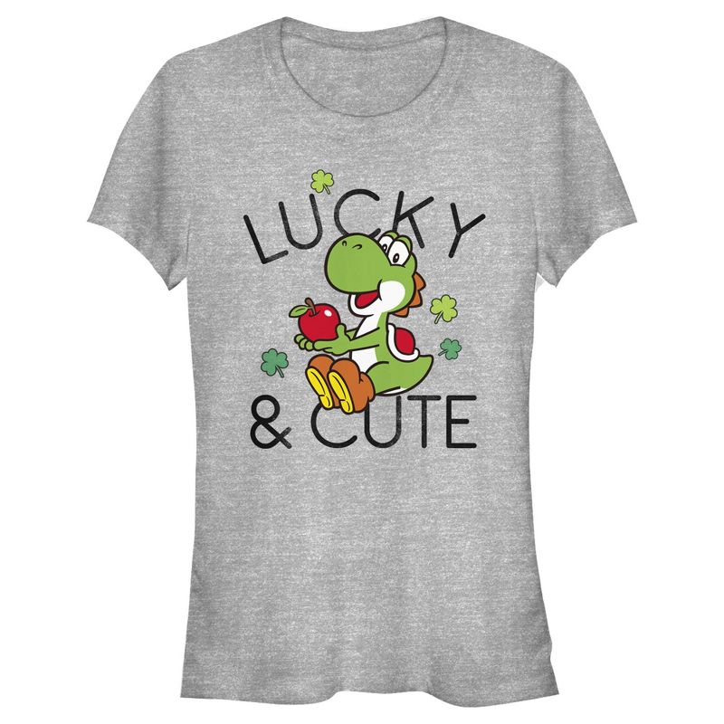 Juniors Womens Nintendo Super Mario Yoshi St. Patrick's Lucky and Cute T-Shirt, 1 of 4