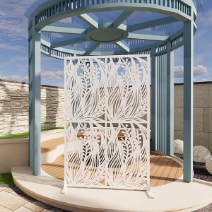 SpassWay 72"H x 18W Decorative Freestanding Room Divider Cut Metal Screen for Indoor Outdoor Privacy Multiple Designs (Black and White) - 1 of 4