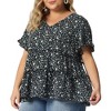 Agnes Orinda Women's Plus Size Boho Ditsy Floral V Neck Ruffle Tiered Pleated Babydoll Blouses - 2 of 4