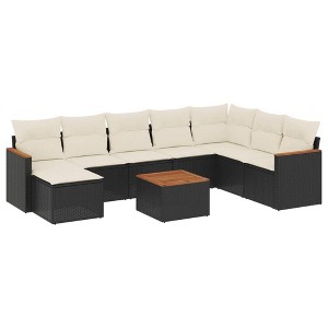 vidaXL 9 Piece Patio Sofa Set with Cushions Black Poly Rattan - Black and Cream With Table - 1 of 4