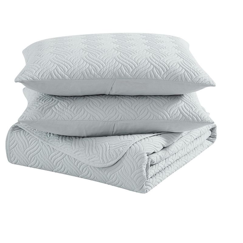 Kate Aurora Basic Bedding Cable Embossed 3 Piece Quilt & Pillow Shams/Coverlet Set, 5 of 8