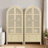 70.28" Tall Arched Kitchen Pantry Cabinet with Rattan Doors, Natural Storage Cabinet with 2 Drawers and Adjustable Shelves - Panipeachy - 3 of 4