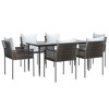 vidaXL Patio Dining Set Table and Chair with Cushions Poly Rattan and Steel - Brown 63" Table Length 6 Chairs - 3 of 4