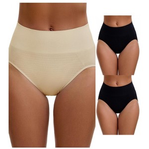 INSPIRE CHIC Women's High Waist Tummy Slimming Elastic Briefs Breathable Butt Lifter Underwear 3 Packs - 1 of 4