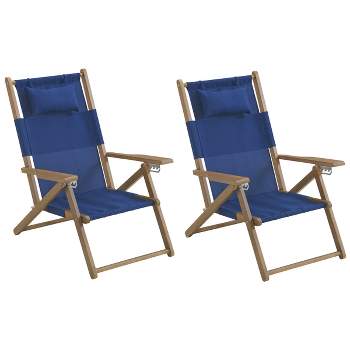 Set of 2 Beach Chairs - Outdoor Weather-Resistant Wood Folding Chairs with Carry Straps and Reclining Seat - Beach Essentials by Lavish Home (Blue)