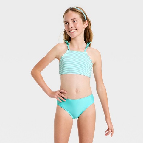 Cat & Jack Girls' Scallop Seersucker Bikini Set - Cat & Jack™ Aqua Blue M