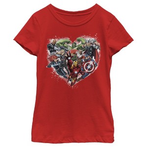 Girl's Marvel Avengers Assemble Heart Collage Crop T-Shirt - 1 of 4