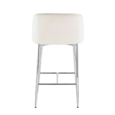 Fran Chrome and Cream Velvet Contemporary Counter Stool, Set of 2