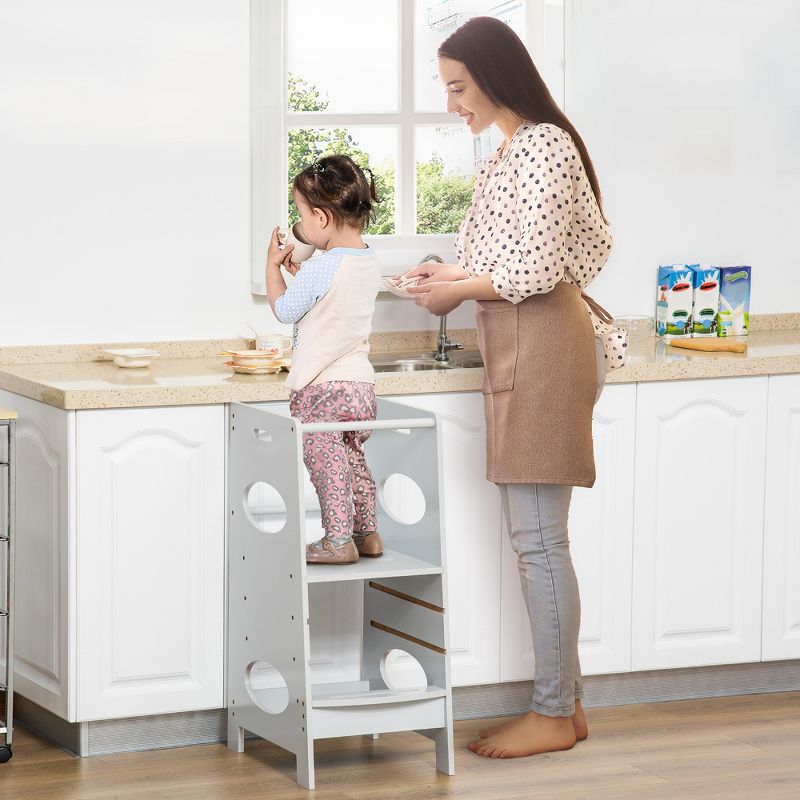 HOMCOM Kids Kitchen Stool with Adjustable Height, Counter Step Stool for Toddlers for Kids, 3 of 10