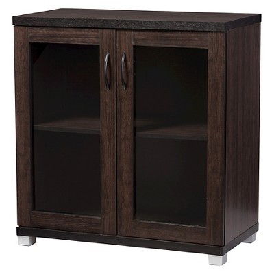 Zentra Modern and Contemporary Sideboard Storage Cabinet with Glass Doors - Dark Brown - Baxton Studio