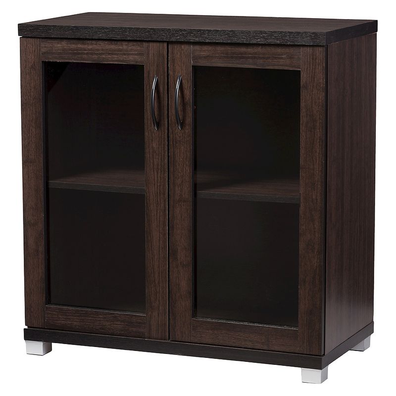 Zentra Modern and Contemporary Sideboard Storage Cabinet with Glass Doors - Dark Brown - Baxton Studio, 1 of 6