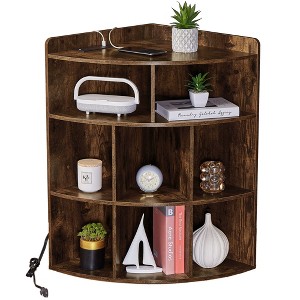 VECELO 3-Tier Corner Cabinet Cube Bookshelf, Wooden 8 Cubby Bookshelf for Small Space, Black/Brown/White/Gray - 1 of 4