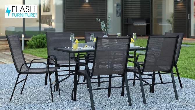 Flash Furniture 7 Piece Outdoor Patio Dining Set - Tempered Glass Patio Table, 6 Flex Comfort Stack Chairs, 2 of 12, play video