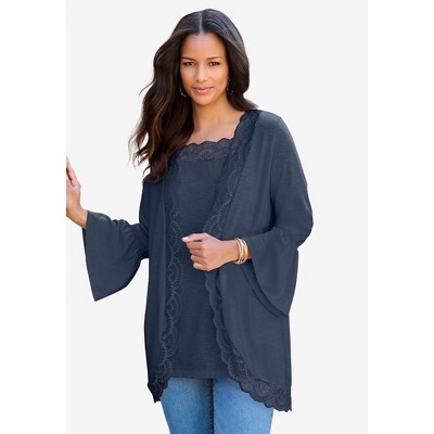 Roaman's Lace-Detailed Cardigan And Tank Set