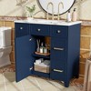 FAMYYT 36 in. Single Sink Freestanding Blue Bath Vanity with White Resin Top, Adjustable Shelves - 3 of 4