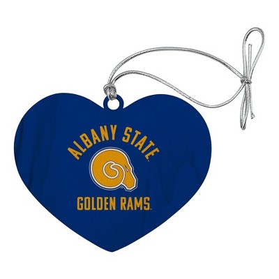 Albany State University Rams Logo Heart Love Wood Christmas Tree Holiday Ornament