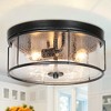 LNC Vine 3-Lights 13-in Brushed Black and Seeded Glass Drum LED Flush Mount Lights - 2 of 4