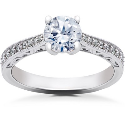Pompeii3 5/8 ct Lab Created Diamond Angelica Vintage Engagement Ring 14k White Gold