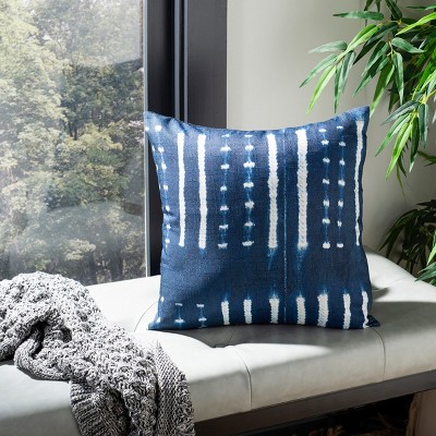 Blue and White Geometric Square Throw Pillow