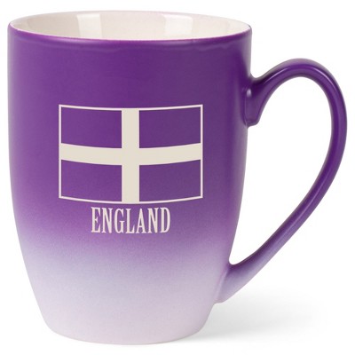 Elanze Designs England British Flag 12 Ounce Ceramic Laser-Etched Engraved Drinkware Mug, Purple and White Ombre