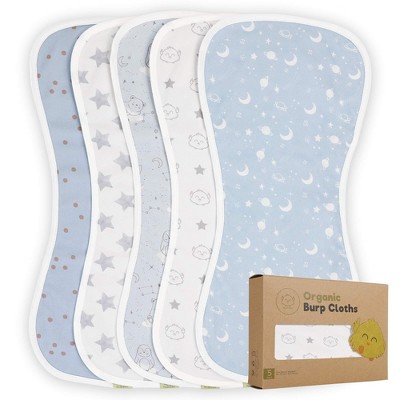 KeaBabies Organic Cotton Burp Cloths for Baby Boys and Girls 5-Piece,  Constellation  Blue