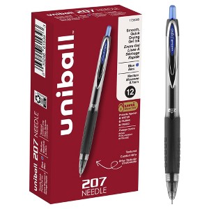 uniball 207 Needle Gel Pens Medium Pen Point  0.7 mm Pen Point Size Needle Pen Point Style Retractable Blue Blue Barrel - Pack of 12 - 1 of 4