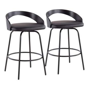 Set of 2 Grotto Claire Counter Height Barstools Leather/Steel/Wood Black - LumiSource