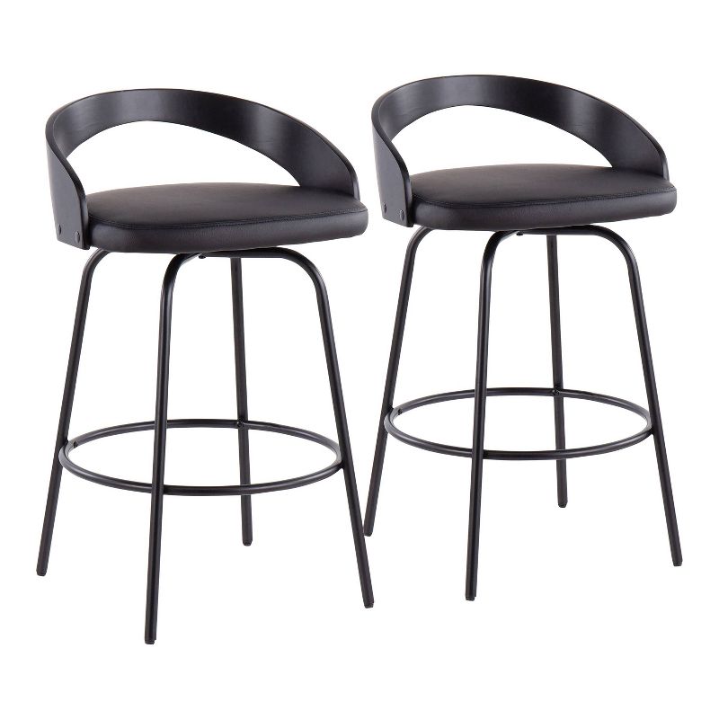 Set of 2 Grotto Claire Counter Height Barstools Leather/Steel/Wood Black - LumiSource, 1 of 10