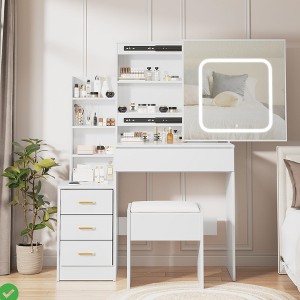 Vanity Desk with Sliding Mirror and Light, Makeup Vanity Set - 1 of 4