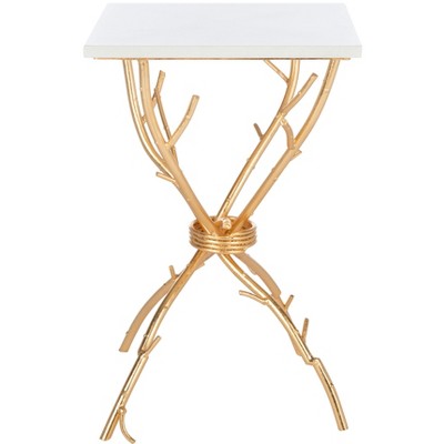 Alexa Gold Branch Base White Marble Top Accent Table