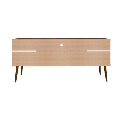 Rustic Brown and White Solid Wood 63" TV Stand with Cabinet Storage