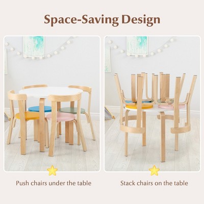 Multicolor Wooden Kids Activity Table and Chair Set with Toy Bricks