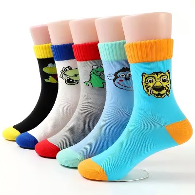 FURNIinspire 5 Pairs Socks Gift for Boy Kid Toddler Summer Sock Cotton Crew Socks Plush Sleeping Slipper Sock Soft, Multicolored, 8.58"*0.39"*0.39"