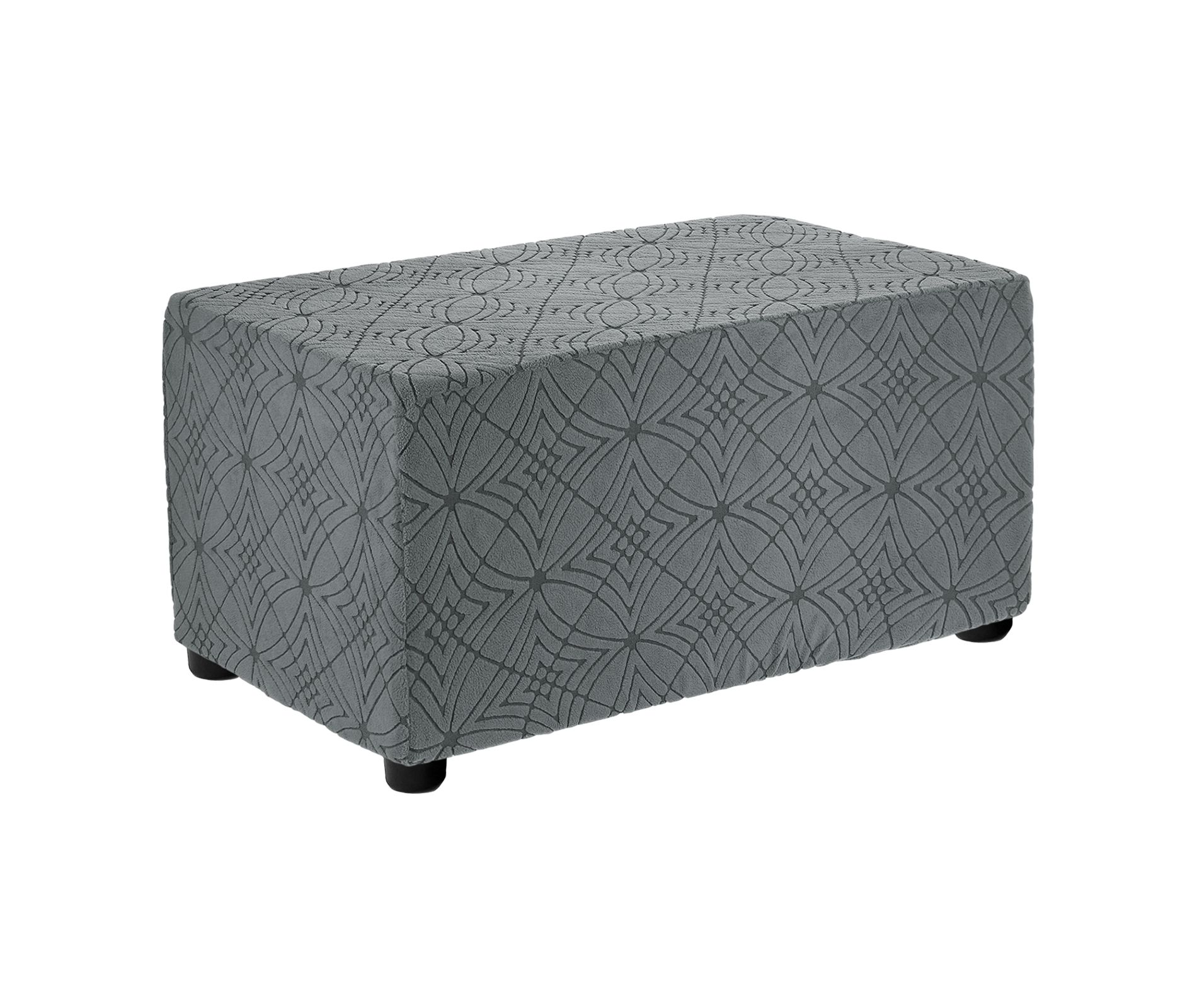 Unique Bargains Textured Jacquard Stretch Footstool Slipcover Protector for Living Room Bedroom 90-100cm/35-39inch Light Gray