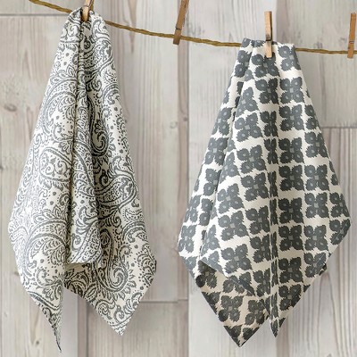 Gray Assorted Print Cotton Kitchen Towels Set of 4