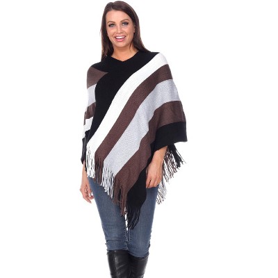 White Mark Womens Stripe Casual Fit Three Quarter Sleeve V Neck Shawl Sweater - Multicolored One Size Fits Most