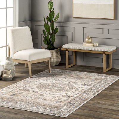 Beige and Ivory Synthetic Flat Woven 5' x 8' Area Rug