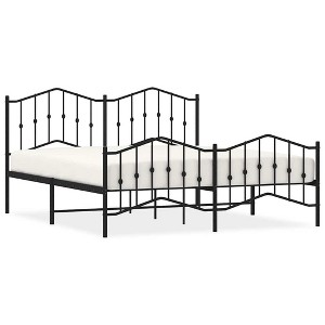 vidaXL California King Metal Bed Frame with Headboard & Footboard, Black, Sturdy Steel, No Mattress - 1 of 4