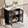 Lyngins Modern Freestanding Vanity Cabinet with Tempered Blurred Glass Doors, Industrial Bathroom Vanity with Ceramic  Sink & Matte Black Hardware - 2 of 4