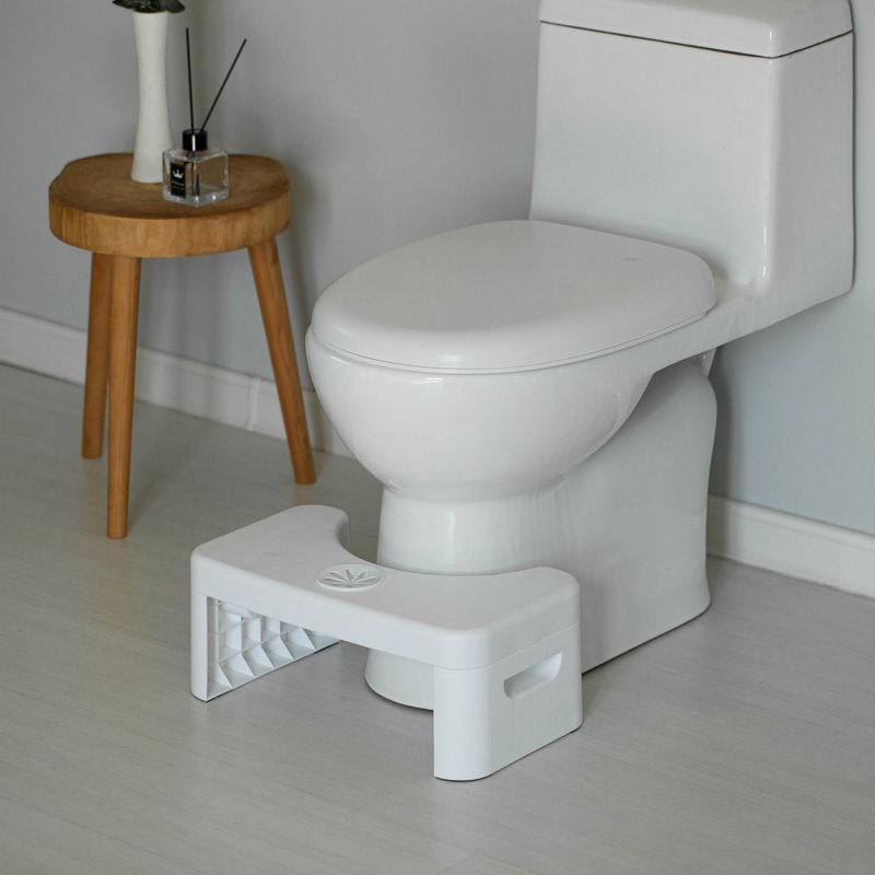 Basicwise Portable Squatting Bathroom Potty Stool, White Poop Foot Stool, 6.25” Toilet Assistance Foldable Step Stool with Freshener Space, 3 of 8