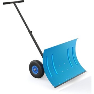 Durable Wheeled Snow Shovel - Single Steel Rod Snow Pusher with 5-Position Angled Blade, Ergonomic Back-Saving Design, Ideal for Driveway, Doorway - 1 of 4