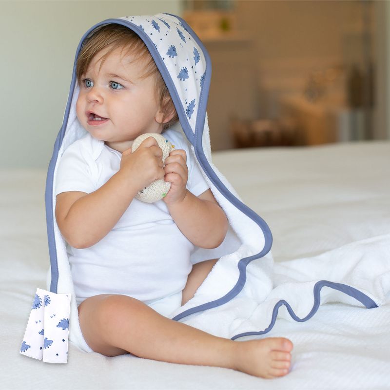 The Peanutshell 3pk Baby Hooded  Bath Towels and 20pk Washcloths Bath Set, 23-Piece, Blue Dino, 2 of 8