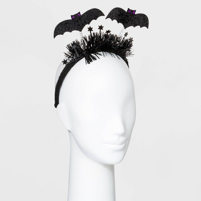 Springy Glitter Bat Ear Headband - Black