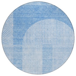 Sky Blue And Denim Blue Geometric Washable Indoor Outdoor Area Rug - 1 of 4