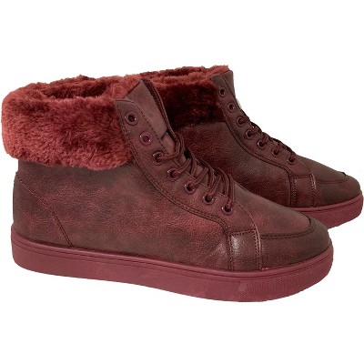 Женские кроссовки Bangka Women's Sneaker Boots Winter High Top Lace up Fur Warm Snow Shoes, Burgundy-9 — фото 2